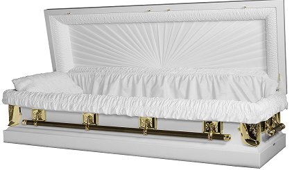 Casket: Regal White/Gold Full Couch Casket with Gasket/Lock