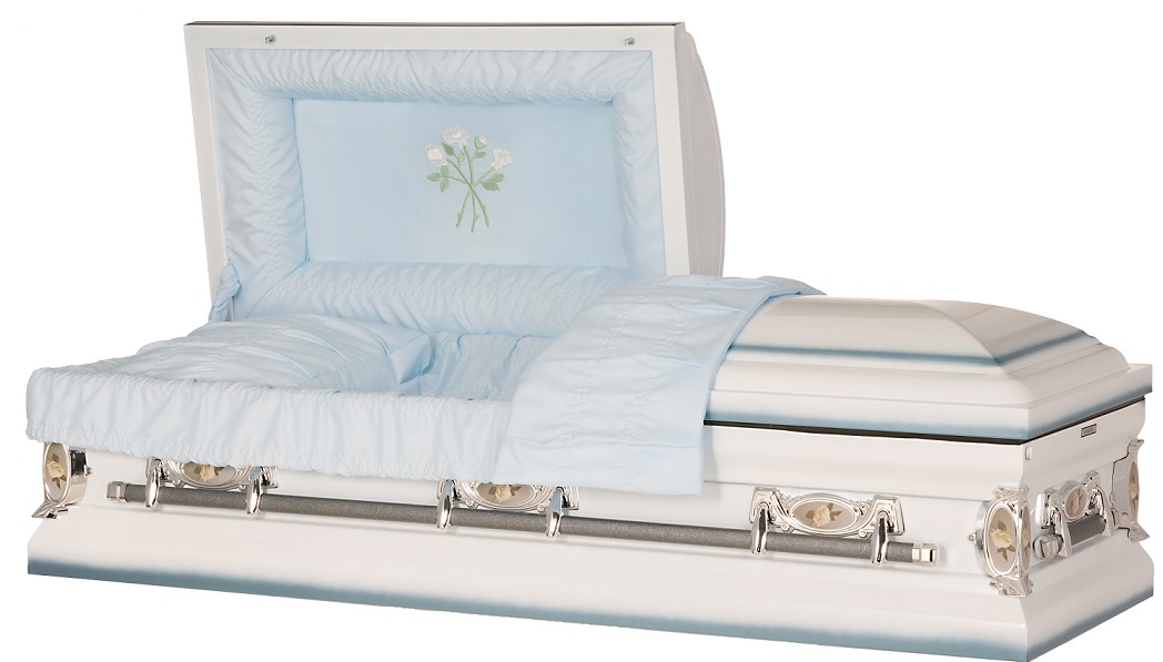 Picture of Blue & White Spray Rose Steel Casket Casket