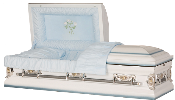 Casket: Blue & White Spray Rose Steel Casket