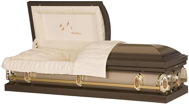 Casket: Sunset Gold w/Bronze Going Home Steel Casket