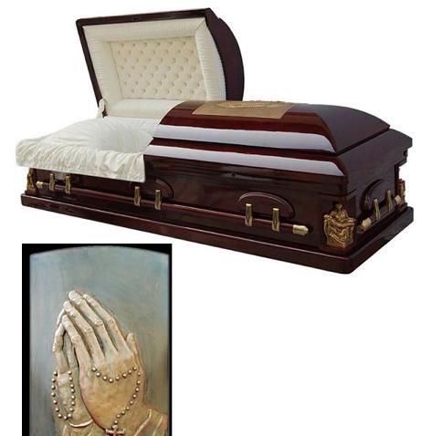 Picture of La Pieta/Praying Hands - Solid Cherry Golden Memory Casket