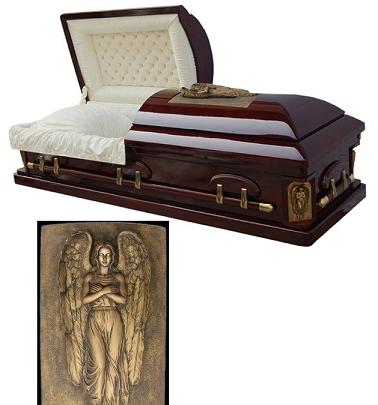 Casket: ArchAngel Shield & Keepsakes - Solid Cherry Golden Memory