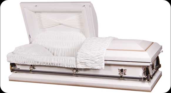 Casket: Antique White Silver Rose 18ga Steel Casket