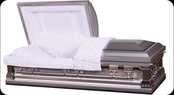 Casket: Corinthian Pewter Silver 18gauge Steel Casket