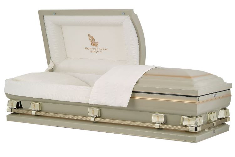 Casket: Praying Hands Almond -Powder Gold Oversize Casket