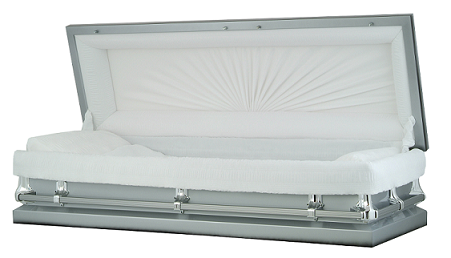 Casket: Silver Steel Full Couch Casket