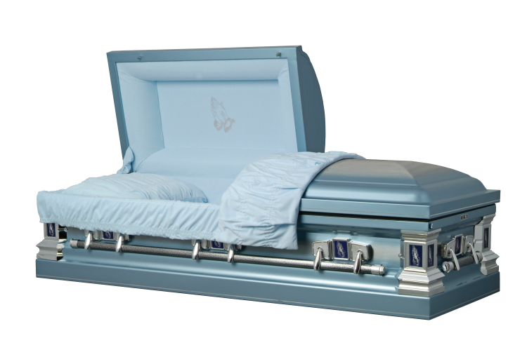 Casket: Stainless Steel - Praying Hands Blue Mist  Casket