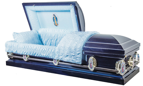 Casket: Lady of Guadalupe Metal Casket - MONARCH BLUE