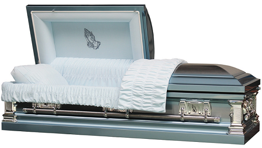 Casket: Traditional Praying Hands Blue & Silver Casket